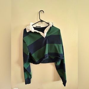green and black crop long sleeve collared shirt, brandy melville 🤍
